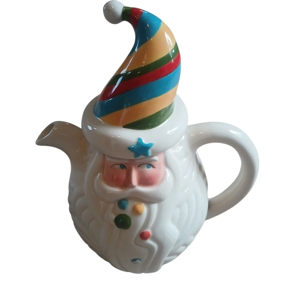 Department 56 Teapot Santa Claus Wizard Rainbow Hat Ceramic Hand Painted Gifts